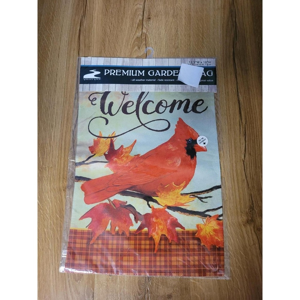 Valley View Outdoor Garden Flag 12.5 X 18 Welcome Cardinal Bird Autumn Theme